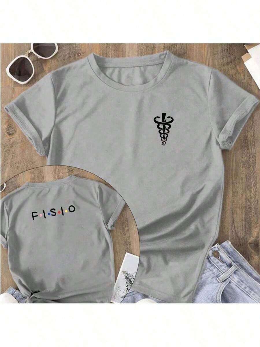 Camiseta Unissex 100% Algodão Estampa Fisioterapia Faculdade Profissão Casual Fisio - Cinza - Visão 1