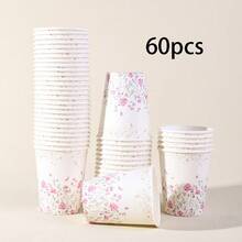 10个/20个/40个/60个装，水彩野花纸杯，金色星星图案，9盎司蜻蜓野花装饰，冷热皆宜，一次性派对饮水杯，适用于新娘送礼会、花园婚礼、春季生日、波西米亚主题派对等场合。 - 彩色 - 查看 8