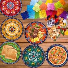 D48 Pcs Mexican Fiesta Party Plates Multicolor Handmade Style Paper Plates Cielito Lindo Party Decoration Talavera Fiesta Tableware Set For Taco Tuesday Dia De Los Muertos Birthday Wedding Baby Shower - 如圖所示 - 查看 3