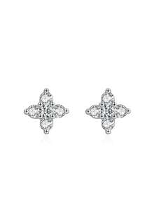 1 Đôi bông tai bạc 925 cao cấp hình hoa bốn lá, đính đá Zirconia lấp lánh, thích hợp làm trang sức cưới cho nữ. - Bạc - Xem 1