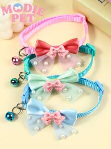 1/3pcs Cute Shiny Bow Bell Collar Suitable For Daily Use For Cats And Dogs - Multicolor - View 5