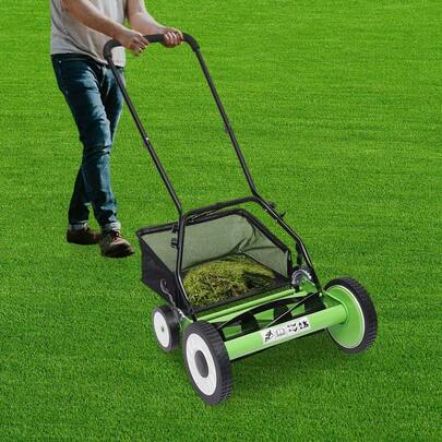 Manual Hand Push Grass Cutter Lawn Mower Lawnmower 16in Cutting Width Green