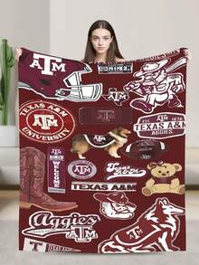 Texas A&M Merch Aggies Throw Blanket Warm Blankets Breathable Air Conditioner Blanket For Car Classic Outdoor Blankets For Picnic For All Season - màu đen - Xem 1