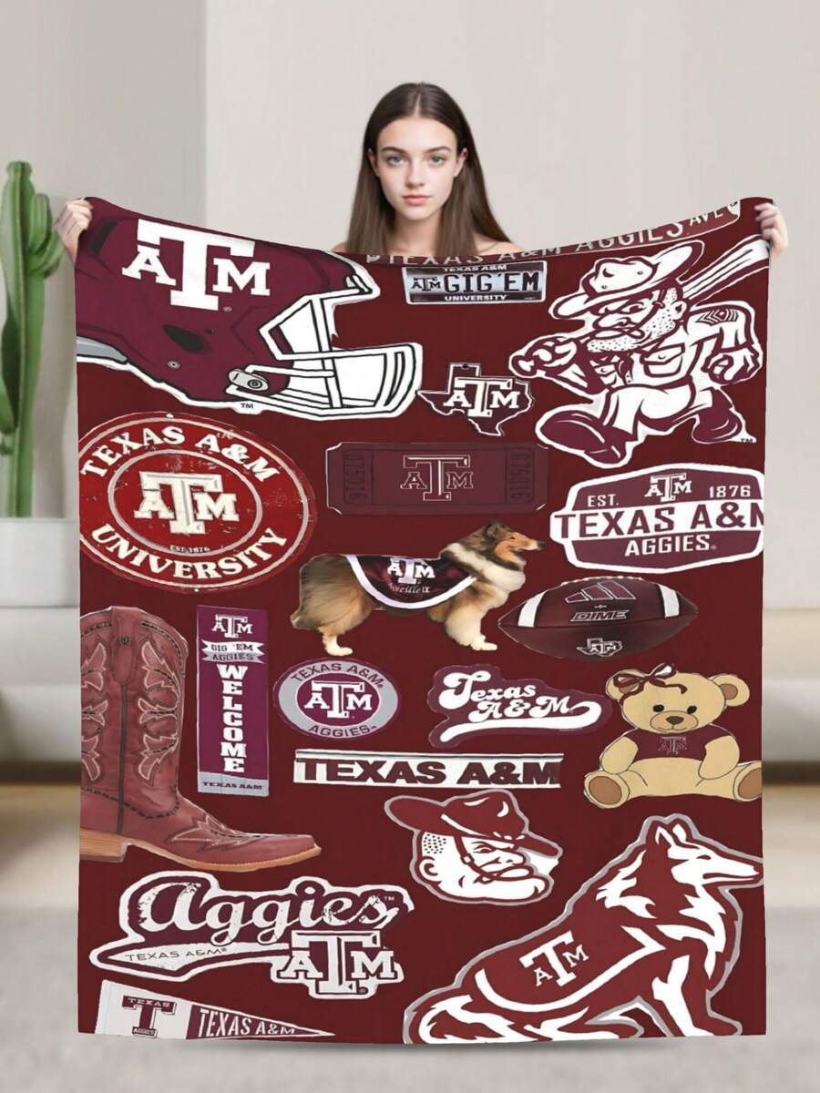 Texas A&M Merch Aggies Throw Blanket Warm Blankets Breathable Air Conditioner Blanket For Car Classic Outdoor Blankets For Picnic For All Season - màu đen - Xem 1