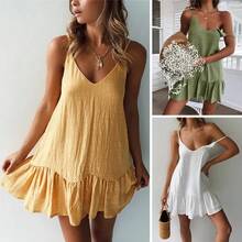 Vestido de mujer Sexy con tirantes finos y volantes vestido de verano 2025 Vestidos de lino y algodón Vestidos verdes con hombros descubiertos Mini vestido veraniego Sexy - Verde - Ver 3