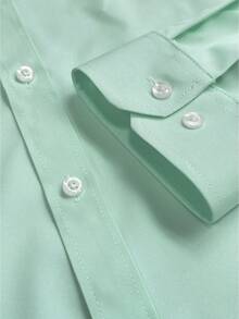 Men's Solid Color Regular Shoulder Long Sleeve Single-Breasted Formal Dress Shirt - Mint Blue - View 5