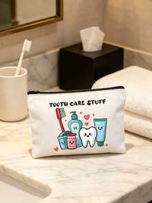 Bolsa de cosméticos de cuidado dental divertida - "Productos de cuidado dental" Bolsa de maquillaje, bolsa de maquillaje con diseño de dientes de dibujos animados, estuche de viaje portátil con cremallera para productos de higiene dental, bolsa de cosméticos para productos de higiene bucal, organizador de cuidado bucal divertido para mujeres y hombres, puede contener cepillo de dientes, pasta de dientes, etc. - Diseño caprichoso y educativo - Perfecto para viajes, playa, viajes, regalo perfecto para amantes del viaje del higienista dental - Multicolor - Ver 1