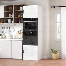 AYYDS Mueble de cocina para horno y microondas de 60 cm de altura, con mecanismo de cierre suave y antivuelco, blanco brillante, incluye 2 puertas y 2 estantes, 207 cm (ancho x profundidad x alto). - Blanco - Ver 2