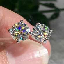 Khuyên tai tròn đính đá Cubic Zirconia sáng bóng tối giản, phụ kiện cơ bản hàng ngày. - Bạc - Xem 1