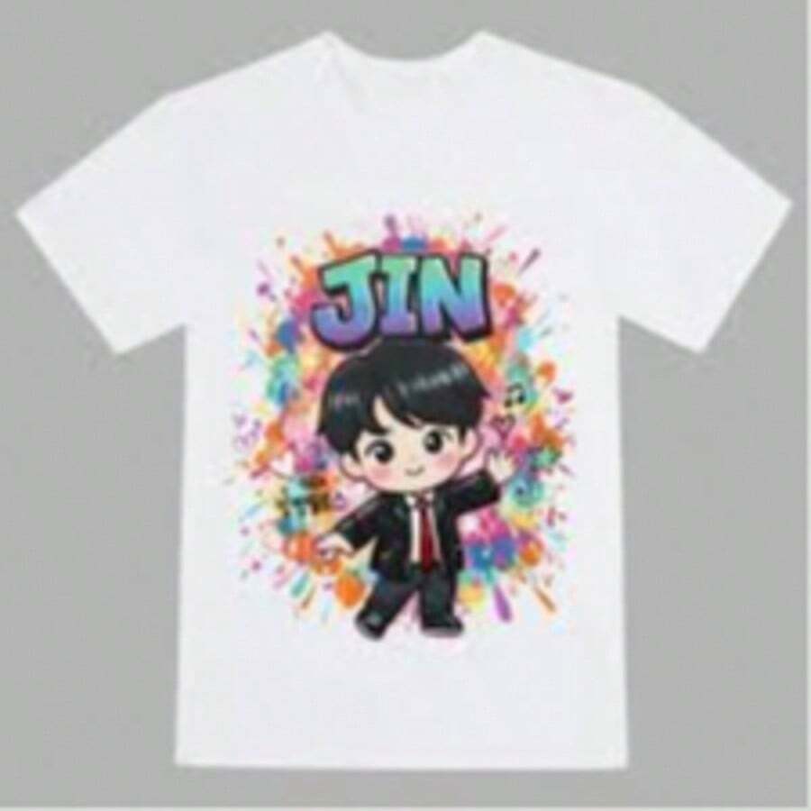 Children White Basic T-Shirt Unisex Boys Bangtan Boys Inspired Short Sleeve Casual Top, B-Ts, B-Ts Shirt, Teen Summer Clothes, Teen Girl Summer Clothe - 白色13 - 查看 1