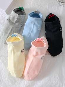 5 Pairs Women's Candy Color Cartoon Boat Socks, Invisible Socks Suitable For All-Day Wear, Home & Travel - Multicolor - View 2