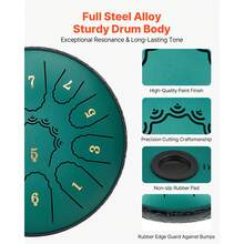 VEVOR Steel Tongue Drum, 16.5cm 11 Notes Rain Drum For Outside Garden, D Major Musical Drums With Music Book & Mallets, Percussion Instrument For Meditation Yoga Beginner Musical Education, Green - Steel Tongue Drum, 6 Inch, 11 Notes, D Major, Green - 查看 2