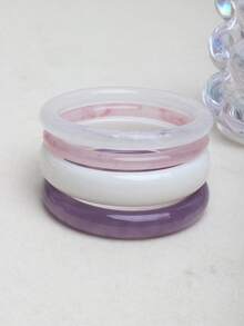4pcs Retro Resin Multi-Color Acrylic Bangle Bracelets, Fashionable & Versatile Daily Wear For Women - Purple - View 5