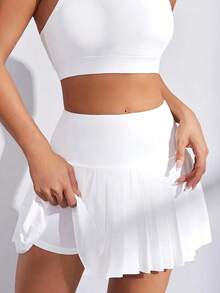 Falda deportiva para mujer, falda corta elegante con pantalones cortos interiores. - BLANCO - Ver 4