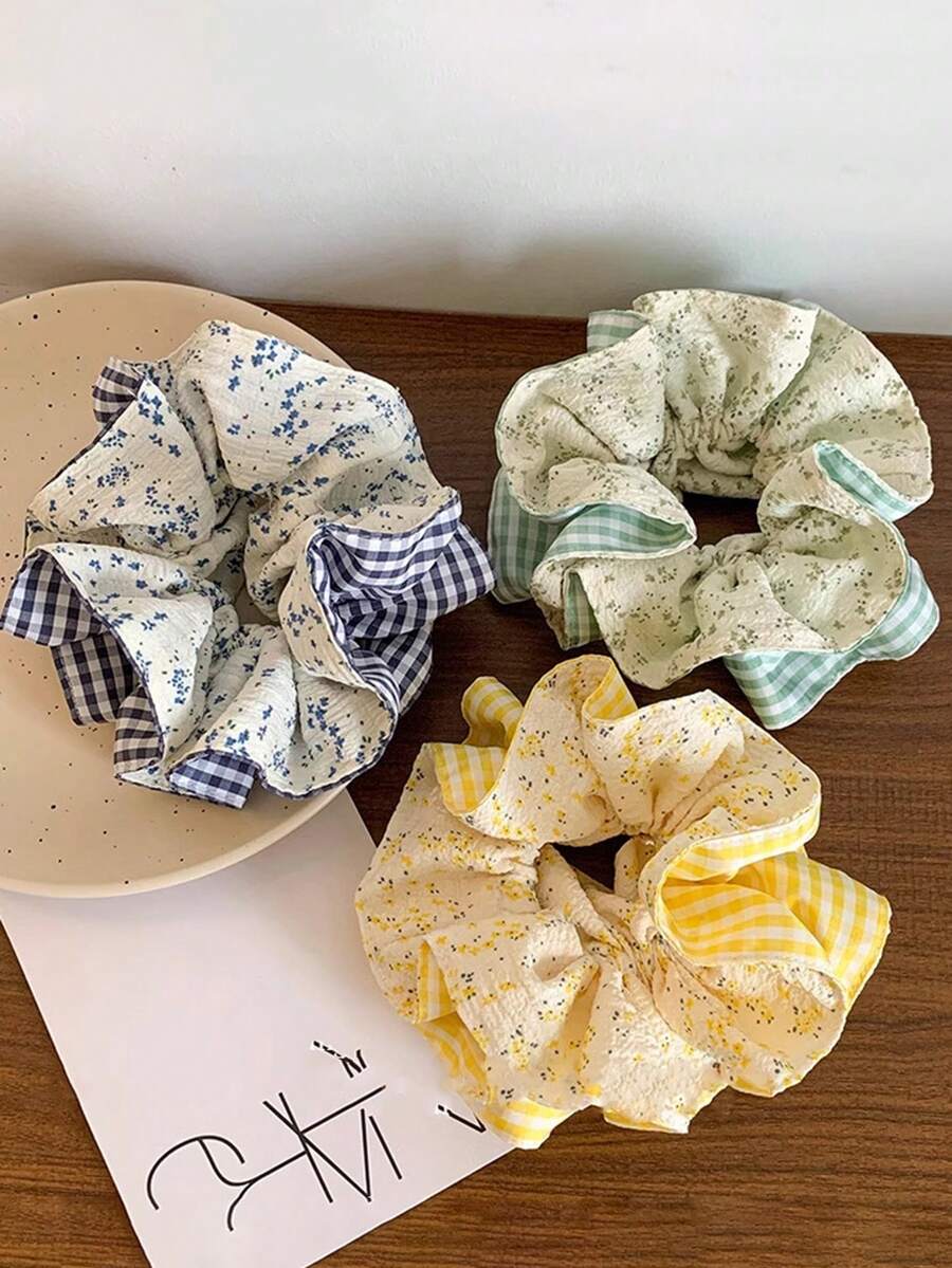 1个双层花朵发圈,法式优雅低马尾发圈,多功能发饰,甜美凌乱发髻发绳发圈发圈橡皮筋 - 彩色 - 查看 1