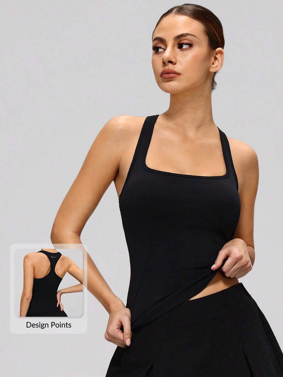 MASKERT Áo tank top thể thao co giãn thời trang dành cho nữ, ôm sát, thân thiện với da, thoải mái, thích hợp cho tập yoga, thể dục và các hoạt động thể thao khác. - màu đen - Xem 1