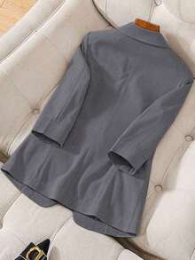 Blazer ligero de verano con cuello de contraste, uso casual/laboral, de 3/4 de manga para mujer - Gris - Ver 2