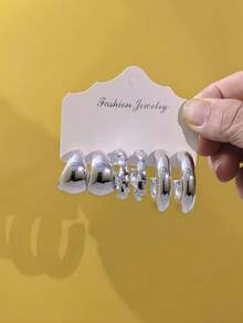 2/6/18pcs Elegant Women Earrings Set, Including Smooth Teardrop, Thick C-Shaped, Floral, Smooth C-Shaped, Twisted C-Shaped, Extra Large Smooth C-Shaped Styles. Crafting Capable And Intellectual Elegant, Adding Soft And Romantic Atmosphere. Suitable For Daily Commute, Dates, Gatherings, Travel Outfits - Silver - View 4