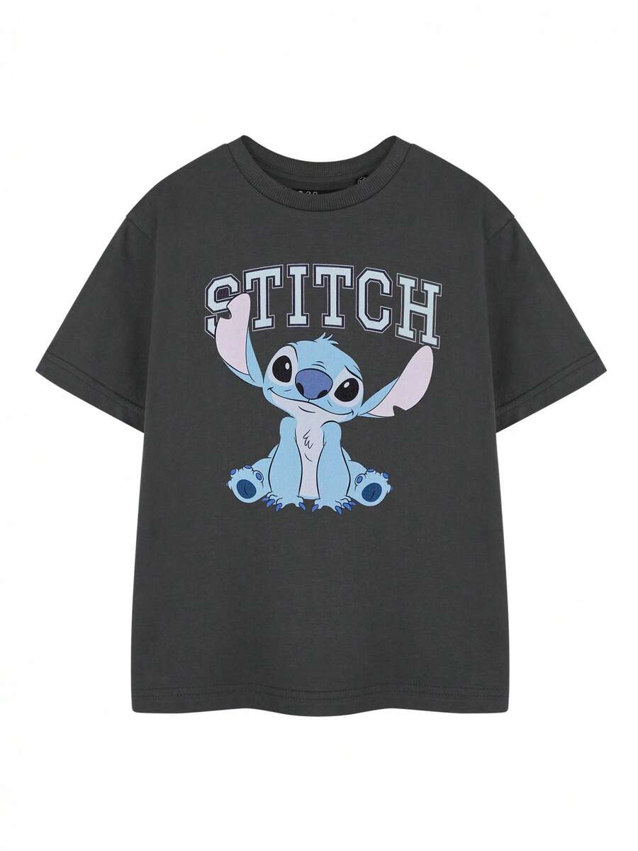 Disney's "Lilo & Stitch" Lilo And Stitch College-Style White Short-Sleeve T-Shirt For Girls | Cute Patterned Top For Teens | Ohana And Stitch Character Top | Campus-Style Clothing Gift For Girls And Fans--Disneys Disneyland Paris The Magic Kingdom Disneyesque The House Of Mouse Mickey Mouse Empire Modest Summer Outfits Take That T Shirt Summer Coord Tops For Women Summer Summer Clothes Women Summer Clothes Summer Tops Summer Tops Women Summer Co Ord Summer Top Summer Outfits White Top Black Top Holiday Outfits For Women  Tops For Women Summer Holiday Gifts Valentine's Day Gifts Earth Day Gifts Oktoberfest Gifts Summer Bank Holiday Gifts - 黑色 - 查看 1
