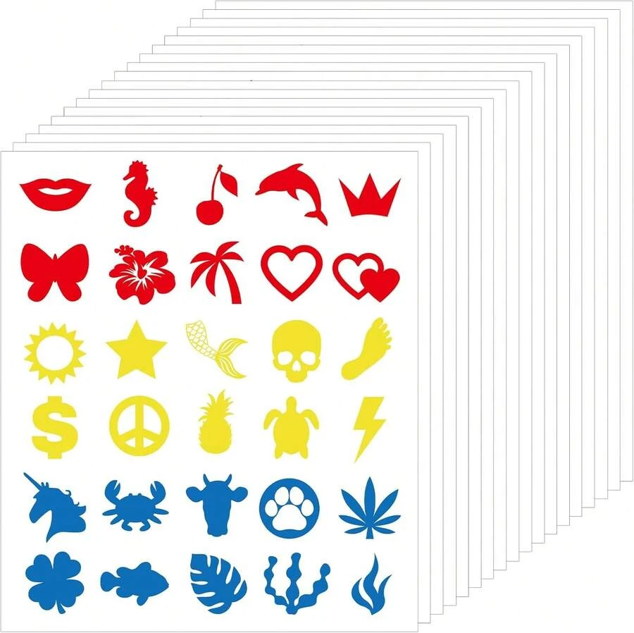 Leinuosen 600 Pieces Tanning Sunbathing Stickers Self Adhesive Body Decals For Perforated Tanning Bed Stickers Removable Mermaid Butterfly Dolphin Lightning Feet Decals, 30 Styles - White - View 1