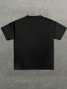 Men's Clothing; Summer T-Shirts; Black Hip Hop Style T-Shirt With Trippie Redd Illustrations; Soft 220g Pure Cotton Casual Print T-Shirt; NKME Summer Sets - 黑色 - 查看 2