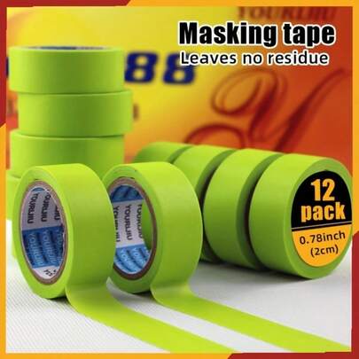 Bộ 12 cuộn - 6 cuộn băng keo Washi màu xanh lá cây, rộng 0,78 inch/2 cm, thích hợp cho nghệ thuật, thủ công và hội họa, không để lại cặn, dễ bóc.
