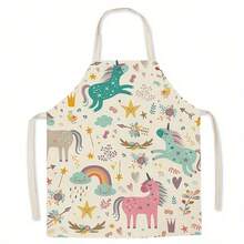Delantal de poliéster, con estampado de dibujos animados de animales, suave y cómodo de usar, adecuado para cocina, hornear, cocinar, limpiar, decoración de fiestas, delantal de cocina para el hogar, delantal de limpieza y decoración - 55*68cm - Ver 4