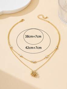 1pc Elegant Luxury French Style Dazzling Lifelike Floral Ball Pendant Multilayer Necklace For Women - Yellow Gold - View 5