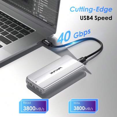 Carcasa externa de SSD NVMe de 40 Gbps USB4, PCIe M.2 B+ Key para 2230/2242/2260/2280, sin herramientas con ventilador de refrigeración, plug and play para PC portátil