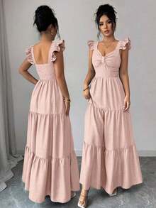 Elenzya Vestido largo de unicolor para mujer, vestido largo estilizante con cintura elástica y parches, elegante y de moda para uso diario, cenas y citas, primavera/verano - Verde - Ver 8