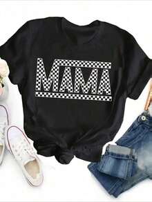 Camiseta de Mujer PAYEAH 1 pieza de algodón con estampado de letras Mama y cuello redondo - Camiseta de manga corta de poliéster suave y de elasticidad media para primavera y verano - Corte relajado, casual, con patrón de alfabeto, impresión posicionada, longitud regular, tejido de punto, camiseta de algodón grueso para todas las estaciones. Ropa de Mujer a, camisetas, top blanco, camiseta gráfica, adecuada para gimnasio, entrenamientos, uso casual diario y estilo urbano. FWWF - Blanco - Ver 7