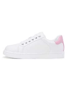 Comfortable Women's White Sneakers – Arch Support Lace Up Low Top Walking Shoes, Dressy Casual Tennis Shoes For Travel Or Everyday Wear - trắng hồng - Xem 7