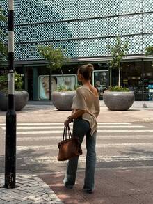EAVA 女款不對稱罩衫披肩，寬鬆針織罩衫，適合夏季海灘穿搭、度假休閒上衣 - 杏色 - 查看 6