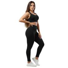 Combo Of 4 Sets Of Leggings, Gym Workout, Supplex Top And Pants A01 Plain - 黑-灰-藍-紅酒 - 查看 5