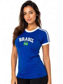 Women's Embroidered Brazil Shirt – Regular Fit, Casual Look, No River - 寶藍色 - 查看 6