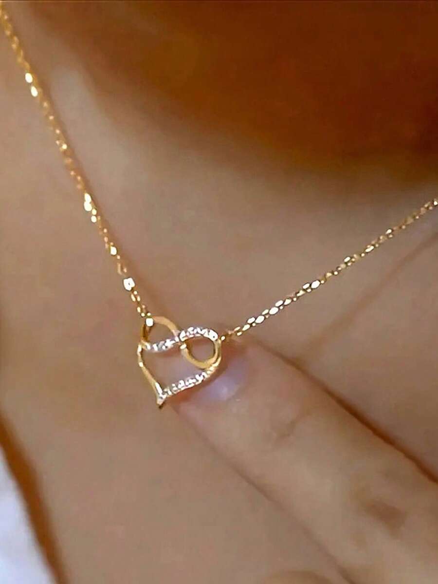 1件优雅立方氧化锆心形吊坠项链,适合女性佩戴,适合婚礼、订婚、周年纪念、派对、情人节等场合。 - 金黃色 - 查看 1