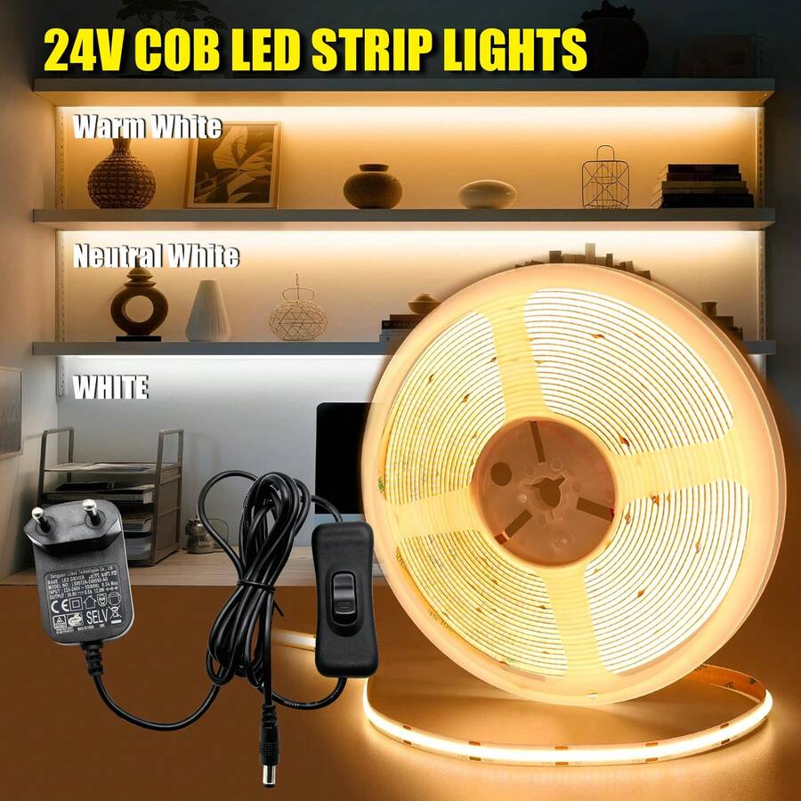 LQHZMYY Flexible COB LED Strip Light, COB Bendable Rope Light With Physical Switch, For Home Living Room Decor Backlighting, DIY Crafts, Button Control, Suitable For Bedroom, Living Room, Outdoor, Holiday Party Decoration Lighting, Multi-Scenario Use