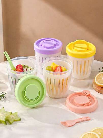 Cốc đựng trái cây di động, cốc đựng salad chất lượng cao có lỗ thoát nước, kèm theo nĩa, cốc đựng đồ dã ngoại chống rò rỉ, thích hợp cho học sinh, nhân viên văn phòng, dã ngoại ngoài trời, quà tặng ngày lễ tuyệt vời.