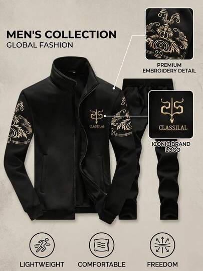Conjunto de chaqueta y pantalones casuales con estampado para hombre