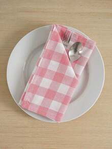 2/6/12pcs Checkered Napkins, Sweet Casual Style, Reusable, Suitable For Valentine's Day, Wedding, Outdoor Picnic, Party, Daily Home Decor - Pink - View 8