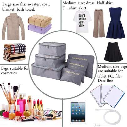 6pcs Small Size Set, Letter Graphic Waterproof Travel Storage Bag, Travel Storage Bag Sets, Packing Cubes Set, Travel Luggage Organizers, Suitcase Storage Bag Travel Accessories, Versatile Lightweight Storage Pouch, Dustproof Duffle Bag, Travel Storage Bags Multi-Functional Clothing Sorting Packages, Travel Packing Compression Pouche, For Home And Travel Back To School Supplies