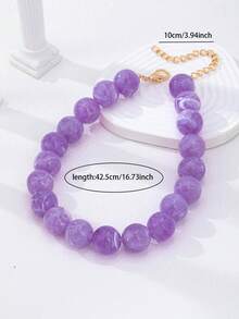 1pc Purple Resin Beaded Necklace, Chunky Exaggerated Bead Necklace, Fashion Jewelry Suitable For Party, Daily Wear And Office Occasions - Beaded Necklace - View 3