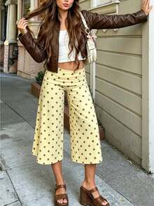 Women's Wide Leg Capri Pants, Low Waist Loose Fit Stretchy Cropped Trousers, Casual Y2K Streetwear Summer Daily Going Out Vacation Pants For Ladies - Màu vàng - Xem 6