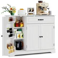 Asofer Kitchen Cabinet With Drawer And Shelves, Multi-Purpose Cabinet With Ample Storage Space, Vintage Look For Kitchen, Living Room, 84.5 Cm High - White - View 1