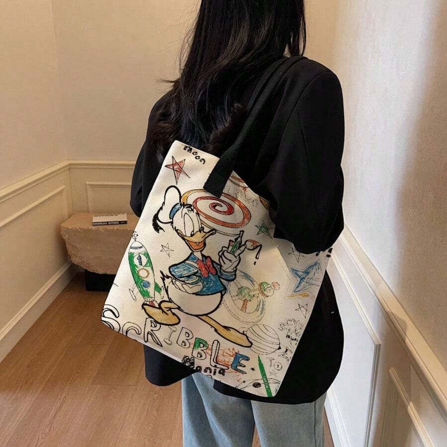 1 chiếc túi đeo vai kiểu chuột Mickey của Disney, túi vải canvas hoạt hình, túi đựng đồ đi học và đi làm. - Hình chữ nhật - Xem 1