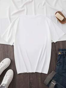 Plus Size, Women's Fashion Plus Size Elegant Casual Round Neck Printed Short Sleeve T-Shirt  Ropa Mujer - White - View 2