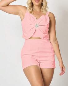 Women's Sleeveless Vest And Shorts Two Piece Set Casual Summer Outfit Lightweight Co-Ord Set - Pink - View 1