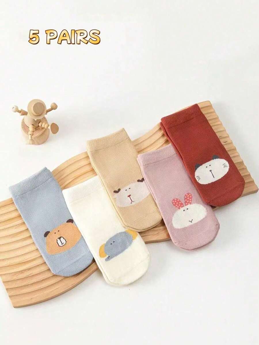 5 paires de chaussettes antidérapantes pour bébé, chaussettes confortables et respirantes unisexes avec motifs de dessins animés, convenant aux bébés de 0 à 3 ans pour un port à l'intérieur toute l'année - Multicolore - Voir 1