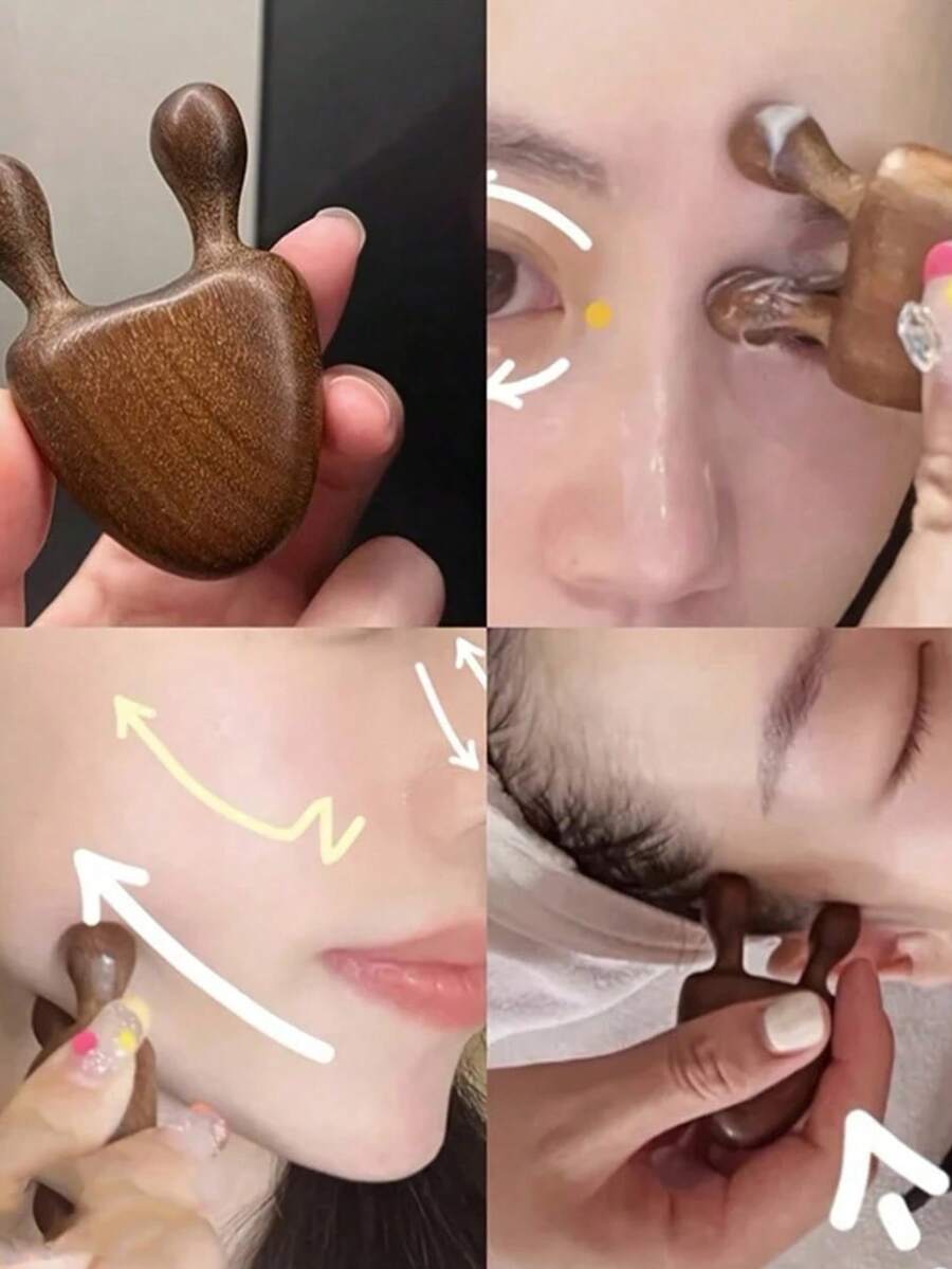 2件套檀香面部按摩工具 - 鼻部和面部按摩器，无需电池，无香精，适用于美容、护肤、水疗、自我护理、护肤工具、面部护理、美容师用品、按摩、面部按摩工具、面部滚轮、全身檀香穴位按摩器、面部提拉瘦身工具、头皮梳、面部按摩器、头部和眼部放松疗法工具
