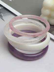4pcs Retro Resin Multi-Color Acrylic Bangle Bracelets, Fashionable & Versatile Daily Wear For Women - Purple - View 2